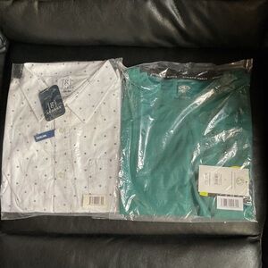 Athletic Works White and Teal Men's Casual Shirts